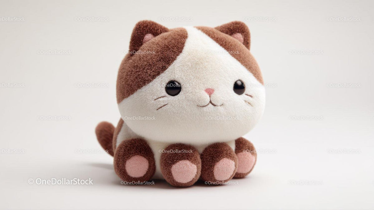 Cute Plush Cat Toy in Soft Brown and White with Black Details Stock Photo Bundle preview 14