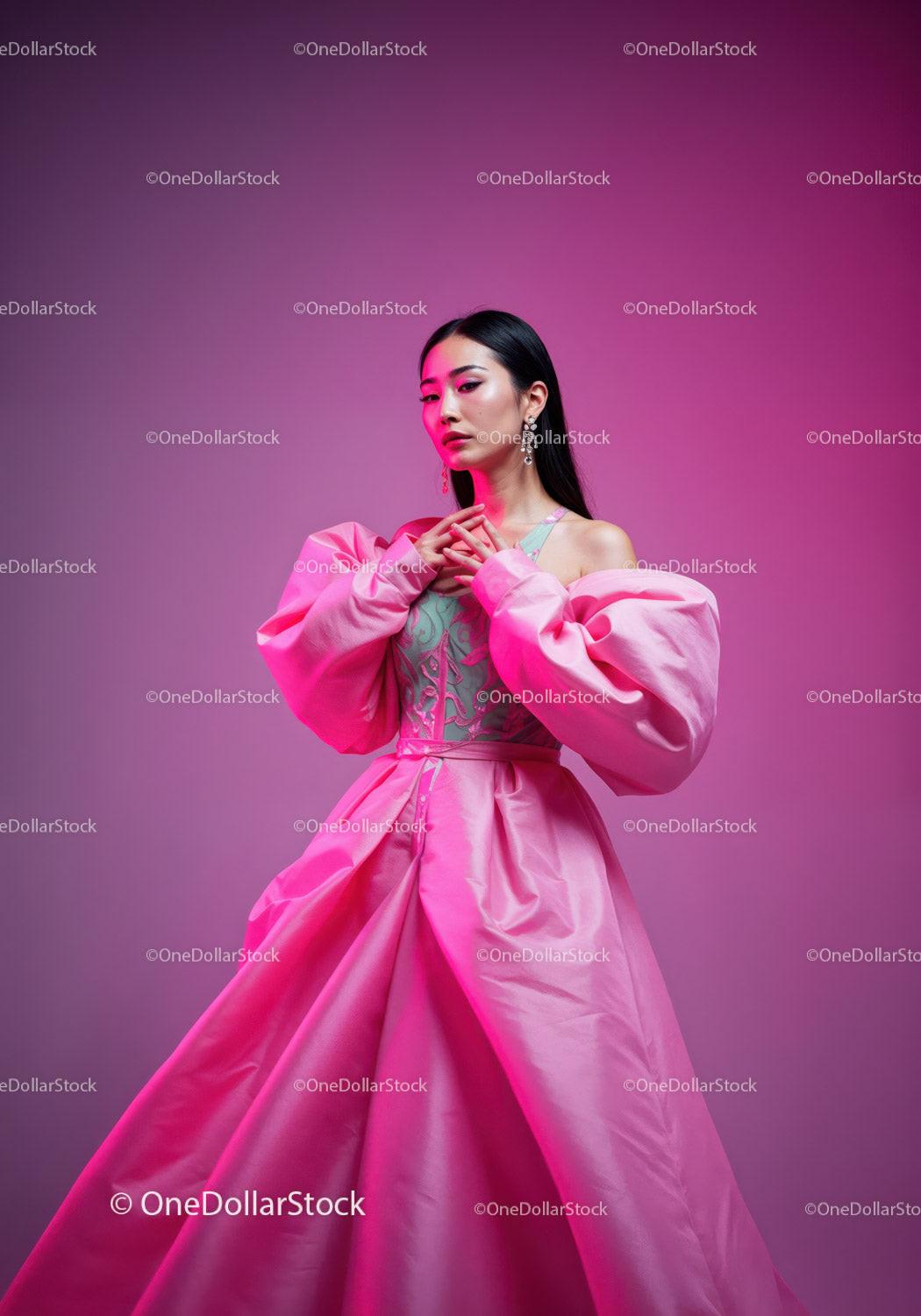 Elegant Female Model in Pink Dress with Vibrant Studio Lighting Stock Photo Bundle preview 12