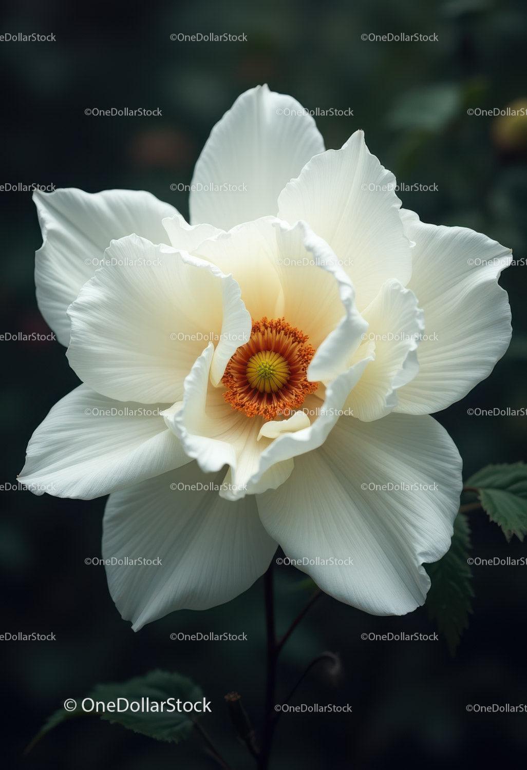 Elegant White Flower Blooming in Garden with Dark Background