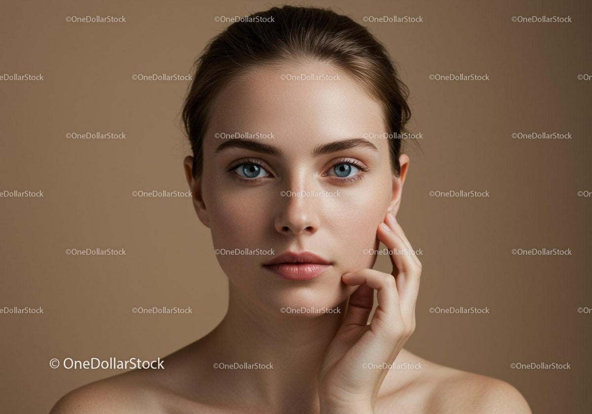 Close-up Portrait of a Woman with Bright Blue Eyes and Clear Skin