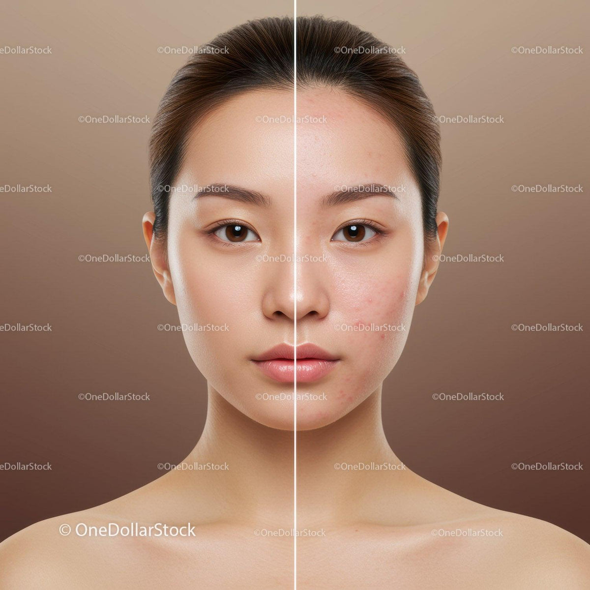 Facial Skin Comparison Showing Acne Reduction and Clear Skin