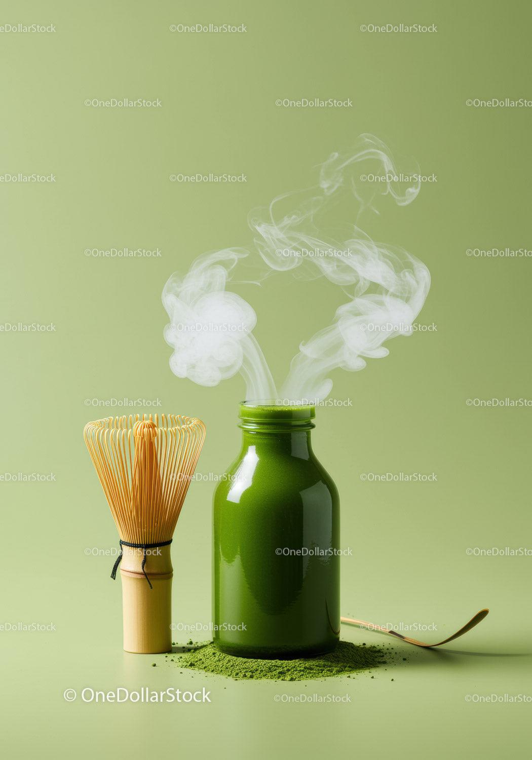 Fresh Matcha Powder with Traditional Bamboo Whisk