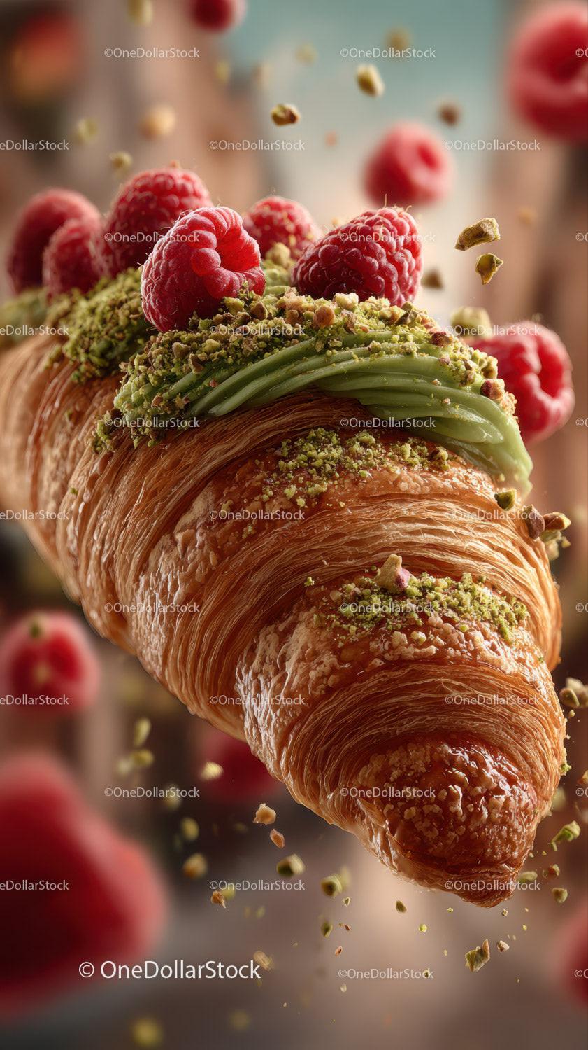 Raspberry Topped Croissant with Pistachios and Flaky Layers