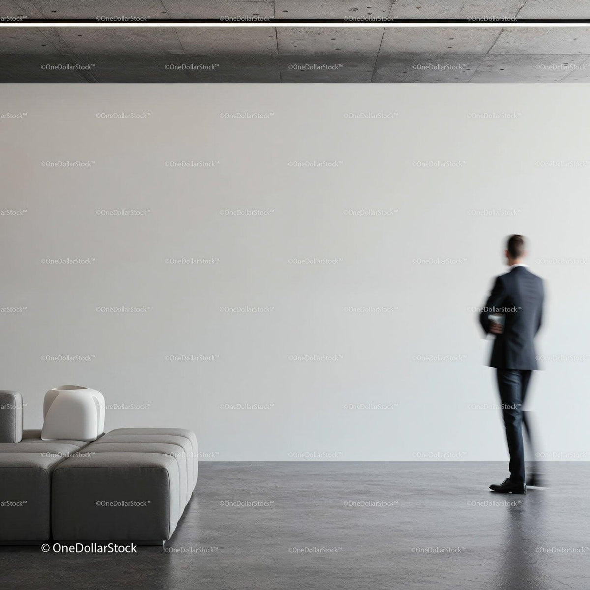 Businessman walking in modern minimalist interior space JPG Mockup Image preview