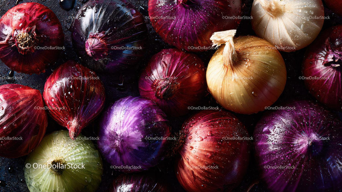 Close-up of Vibrant Red Onions with Water Droplets for Food Photography Stock Photo Bundle preview 5