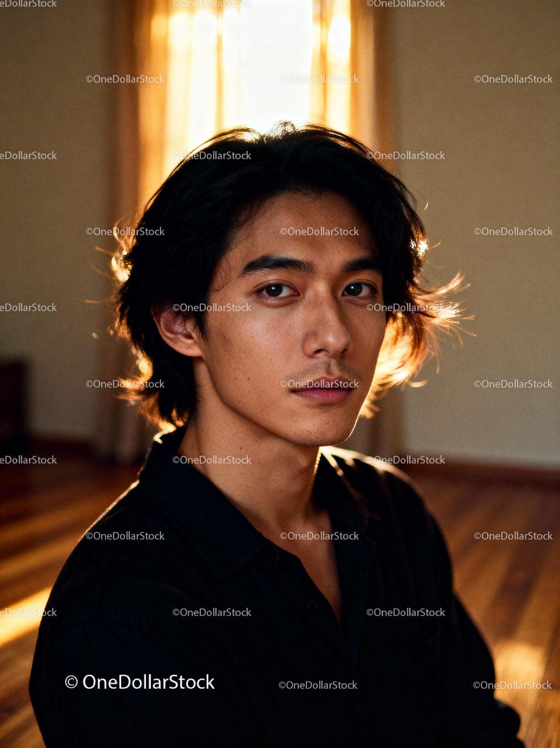 Young man with thoughtful expression in warm natural light