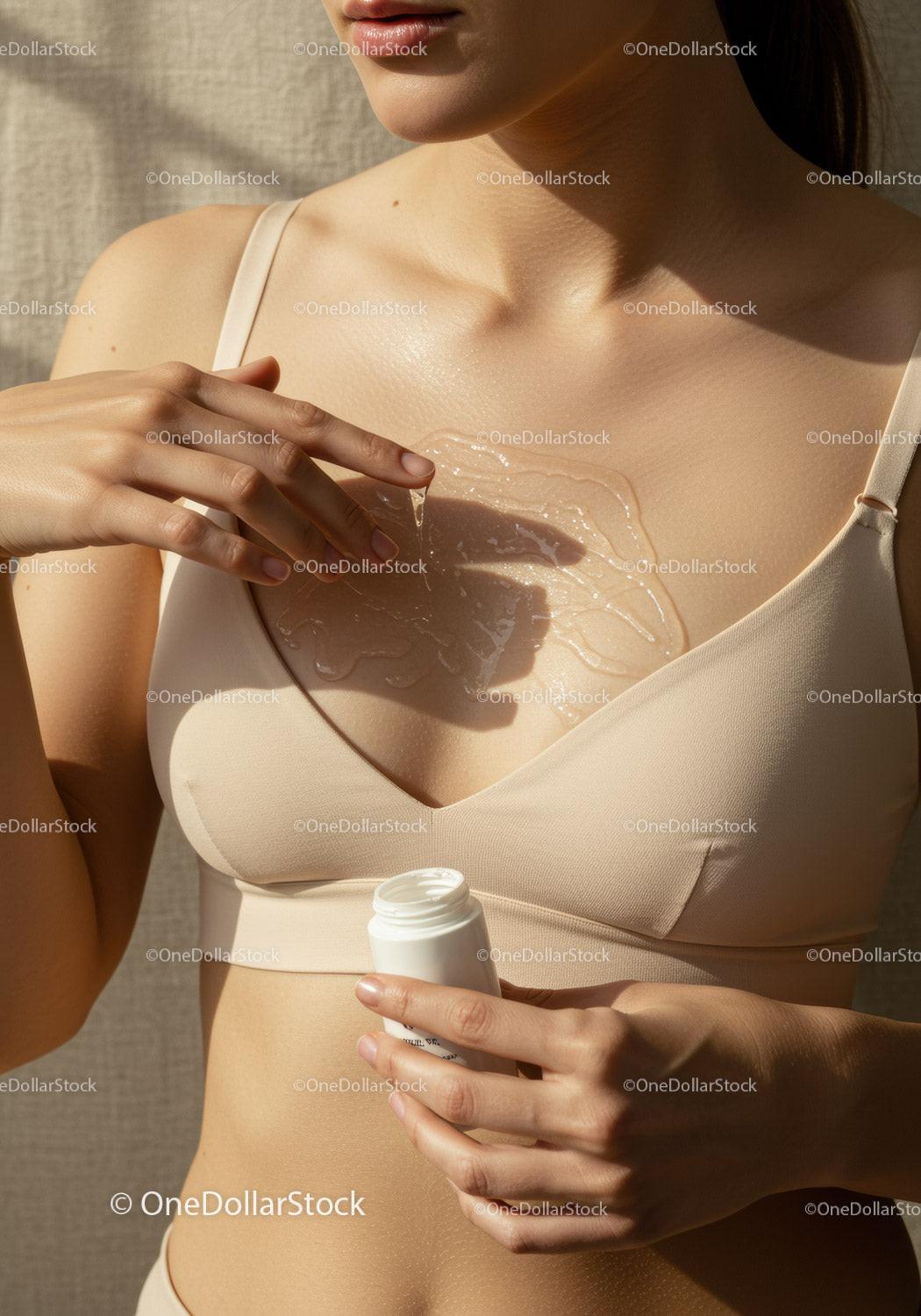 Close-up of Woman Applying Body Lotion During Sunlit Skincare Routine