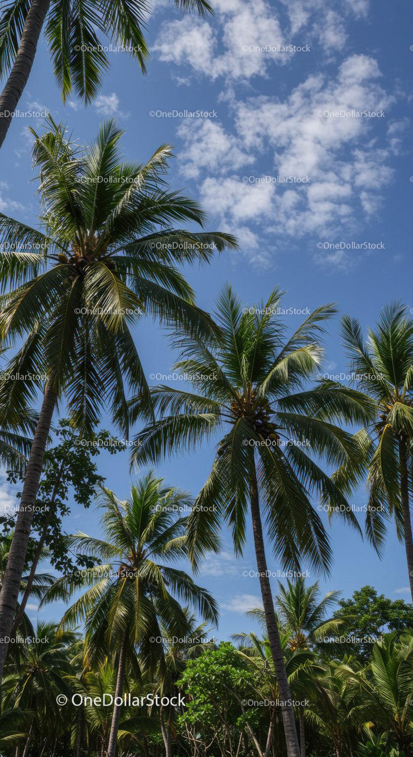 Tropical Palm Trees and Blue Sky in a Lush Scenic Landscape