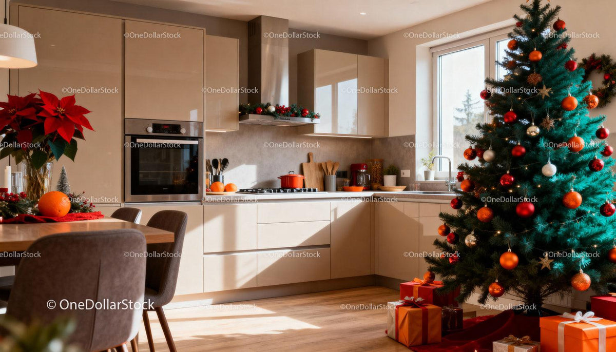 Cozy Modern Kitchen Decorated for Christmas Celebration