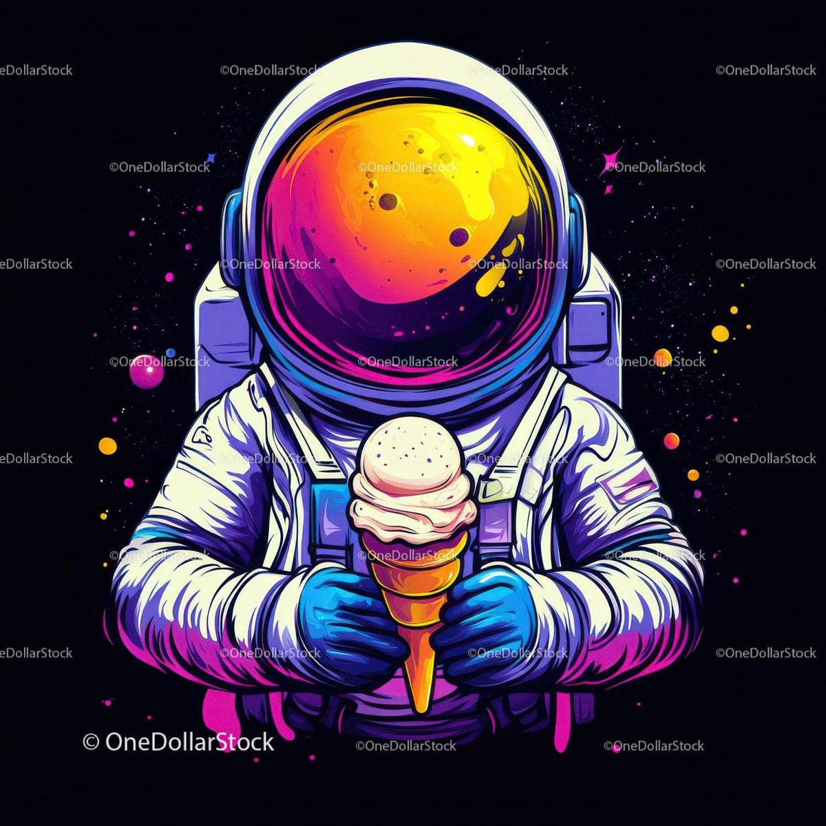 Colorful Astronaut Holding Ice Cream in Space with Galaxy Reflection Stock Photo Bundle preview 7