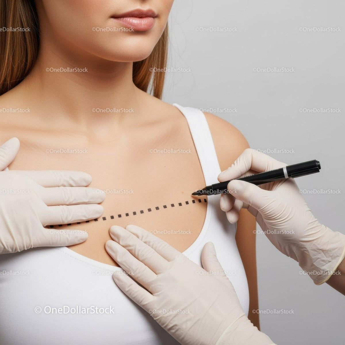 Woman Preparing for Mammogram in Medical Examination Room