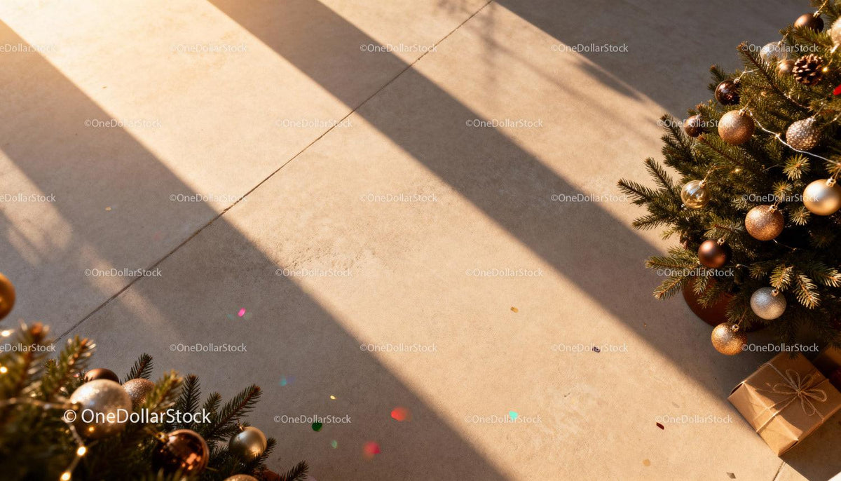 Festive Christmas Trees with Golden Ornaments and Gifts