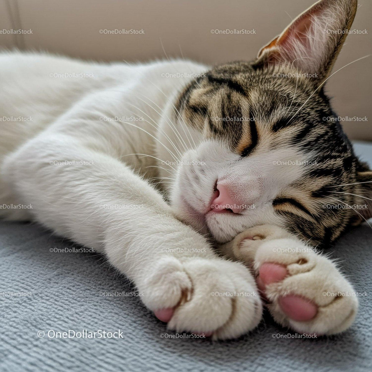 Close up of a peaceful sleeping tabby cat