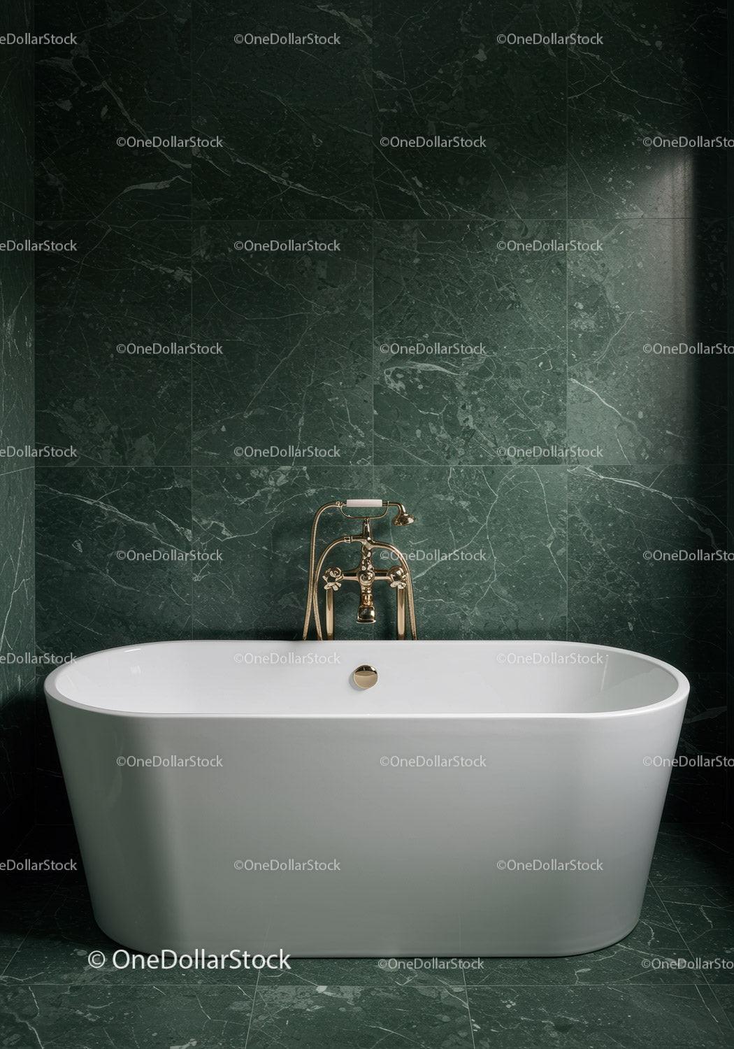 Elegant Green Marble Bathtub in Luxurious Modern Bathroom Interior