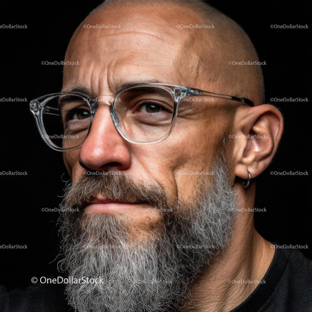 Stylish Bearded Man with Glasses Posing Confidently