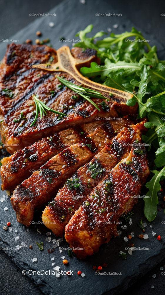 Grilled Beef Ribs with Fresh Green Herbs on Plate Stock Photo Bundle preview 27