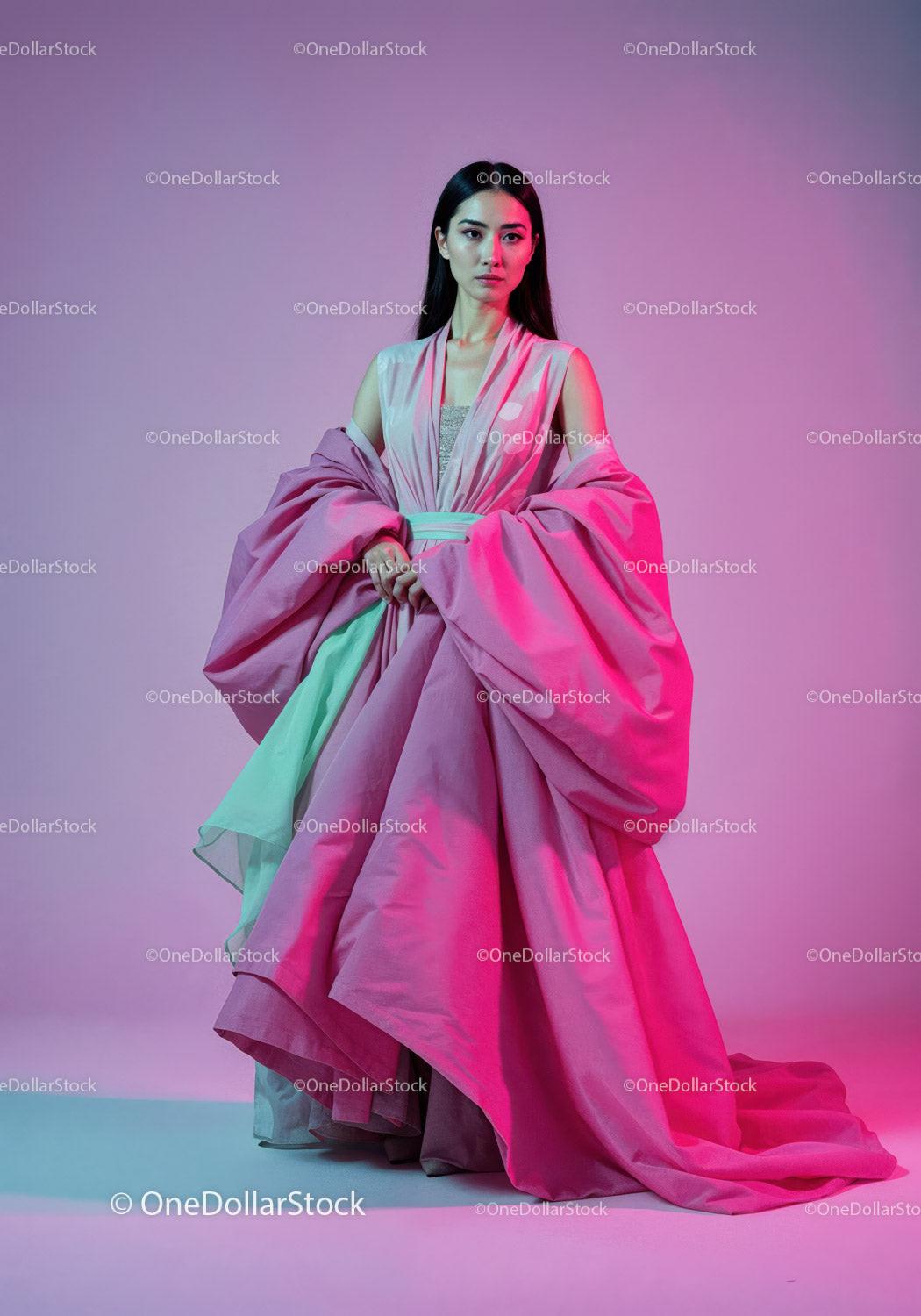 Elegant Female Model in Pink Dress with Vibrant Studio Lighting Stock Photo Bundle preview 9