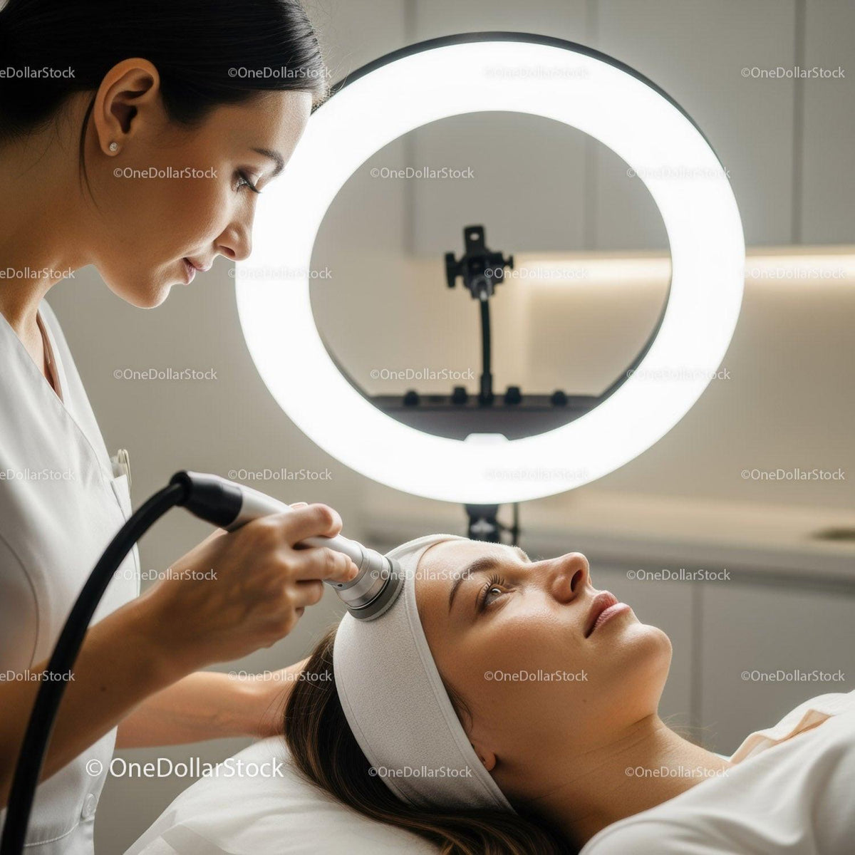 Professional Skincare Treatment During Cosmetic Clinic Session with Skin Analyzer