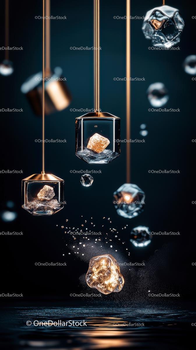 Elegant Display of Gold Bars and Ice Cubes in Artistic Composition