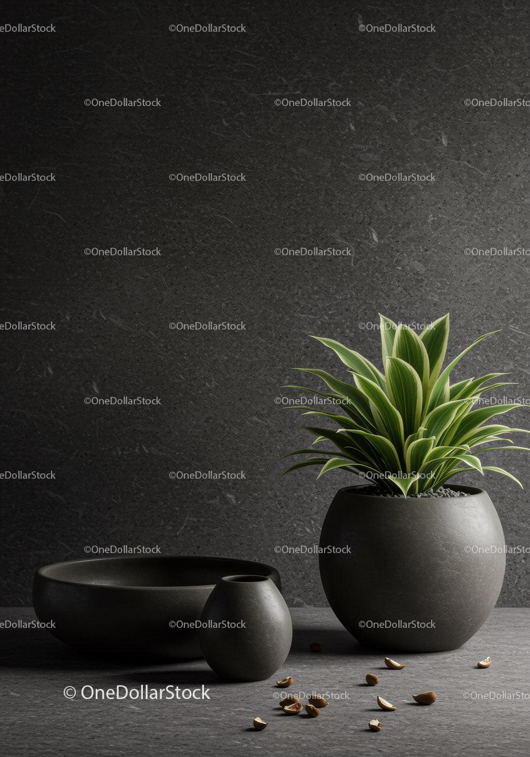 Elegant Indoor Plant in Black Pot with Green Foliage Against Dark Background