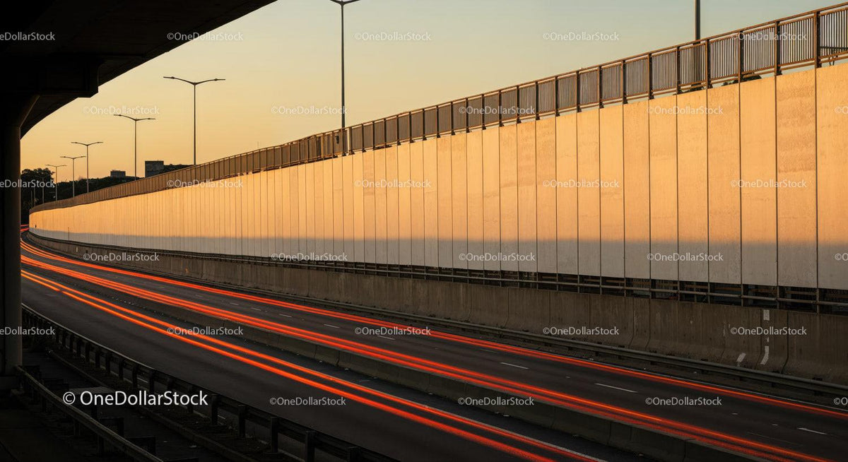 Sunset Scene of Urban Highway with Light Trails and City Skyline JPG Mockup Image preview