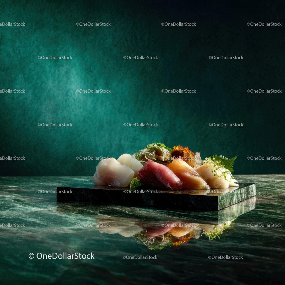 Elegant Sashimi Platter with Fresh Fish and Edible Flowers Stock Photo Bundle preview 5