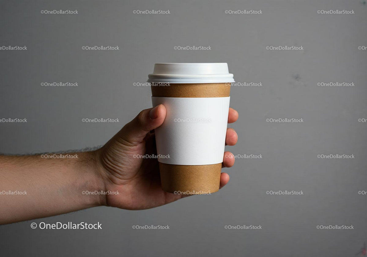 Hand Holding Disposable Coffee Cup with Sleeve JPG Mockup Image preview