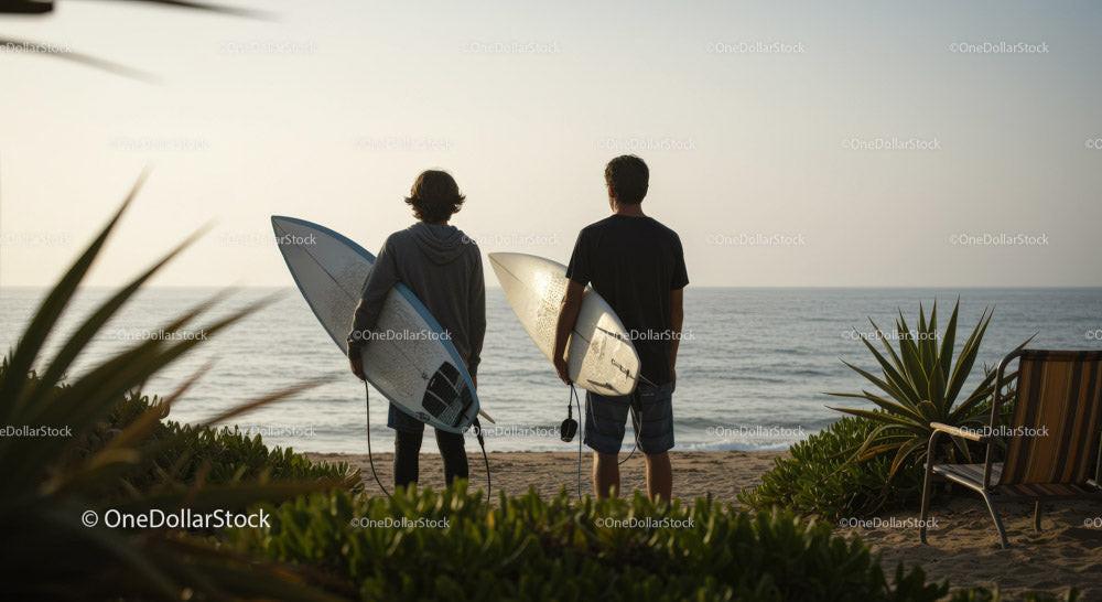 Two Surfers with Surfboards at Beach Ready for Waves Stock Photo Bundle preview 10