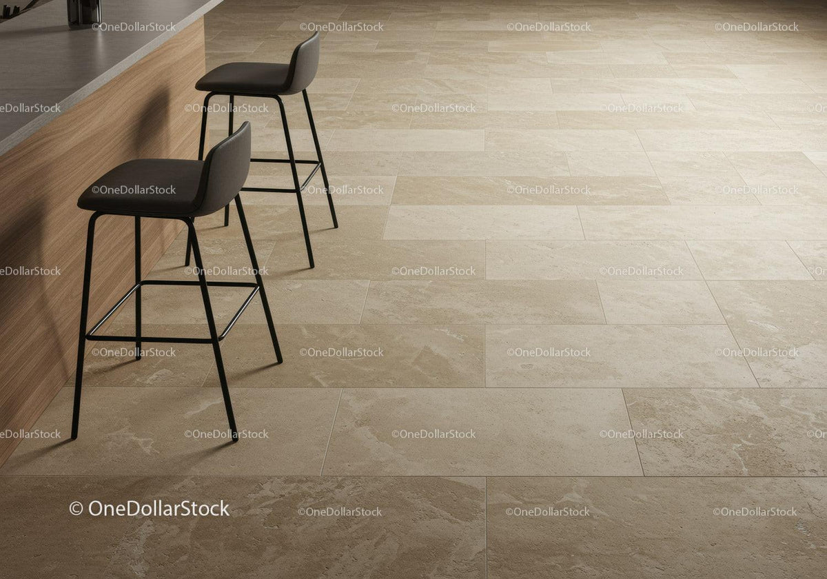 Stylish Modern Bar Stools in Cozy Cafe with Beige Tiles