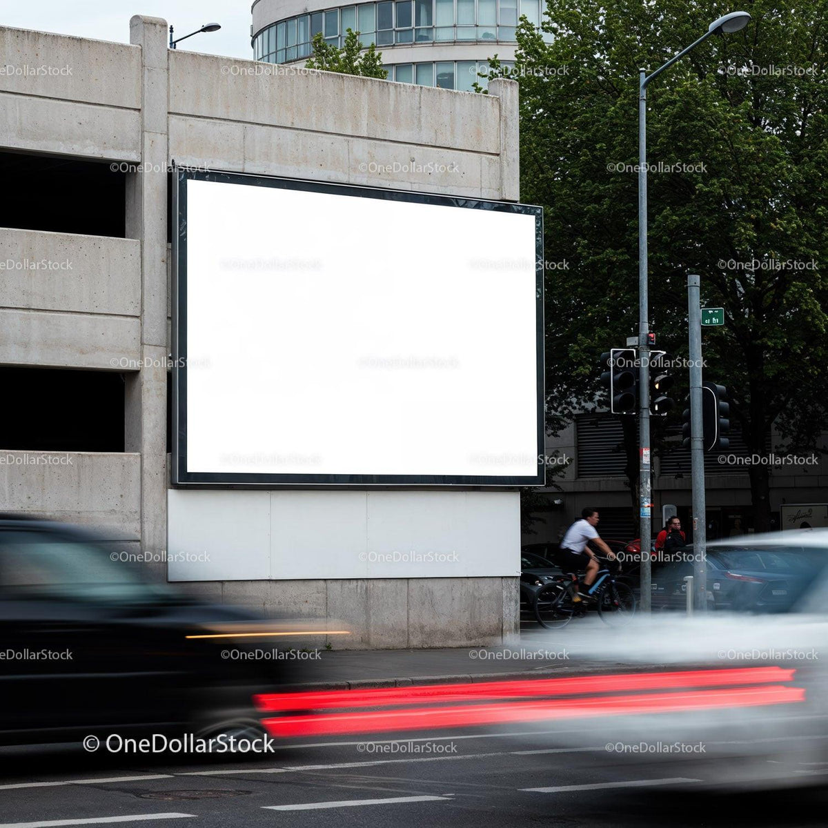 Blank urban billboard above busy city street at dusk JPG Mockup Image preview