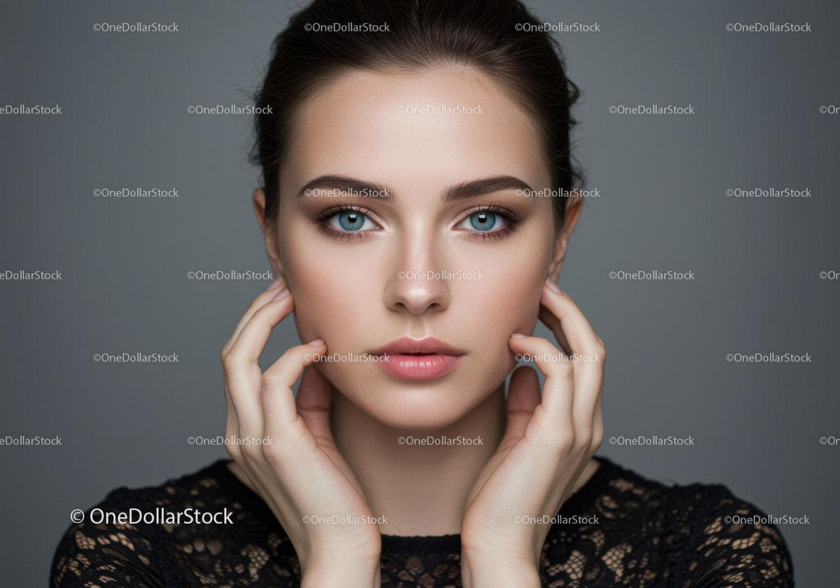 Elegant Woman Portrait with Bright Blue Eyes and Flawless Skin