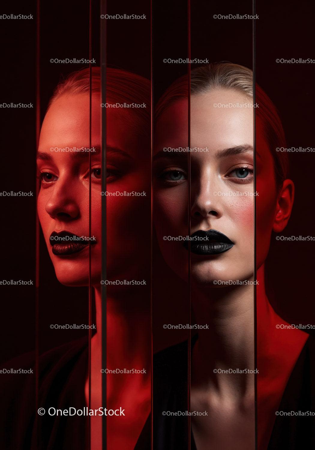 Futuristic Female Portrait with Red Lighting and Dark Makeup Stock Photo Bundle preview 11