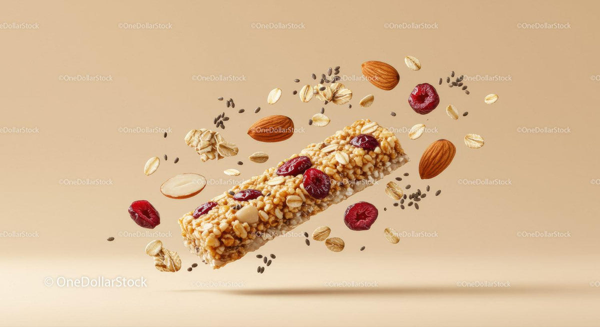 Healthy granola bar with nuts berries and seeds