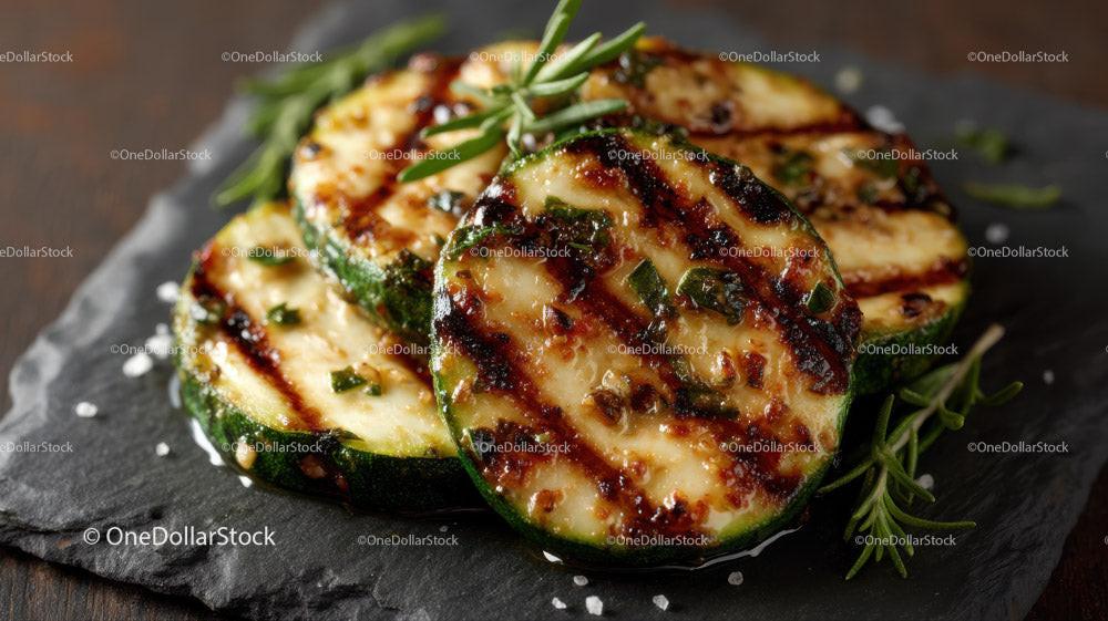 Grilled Zucchini Slices on Black Slate Plate with Char Marks Stock Photo Bundle preview 23