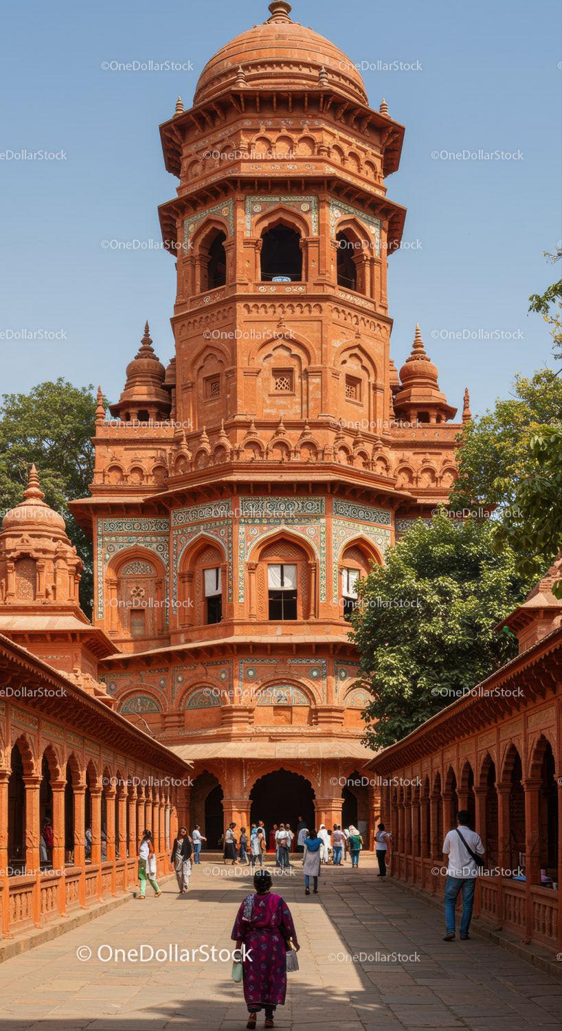 Majestic Red Sandstone Mughal Tower with Ornate Detailing in India