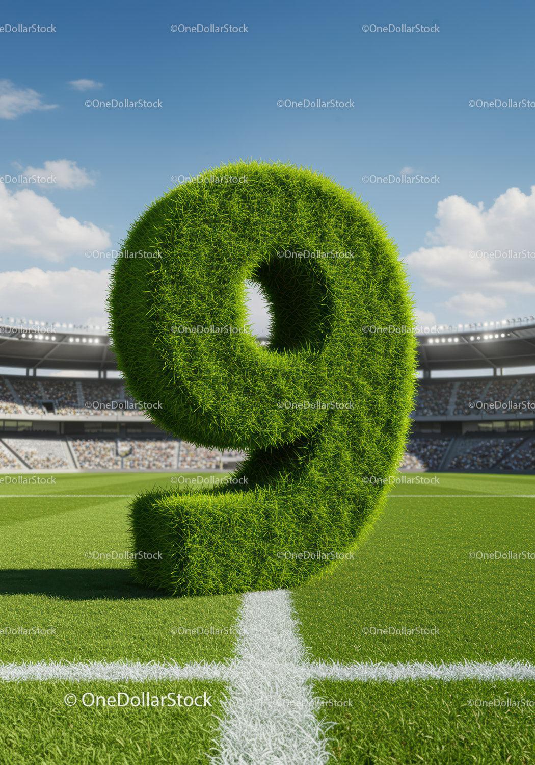 Green Grass Number Nine on Stadium Field