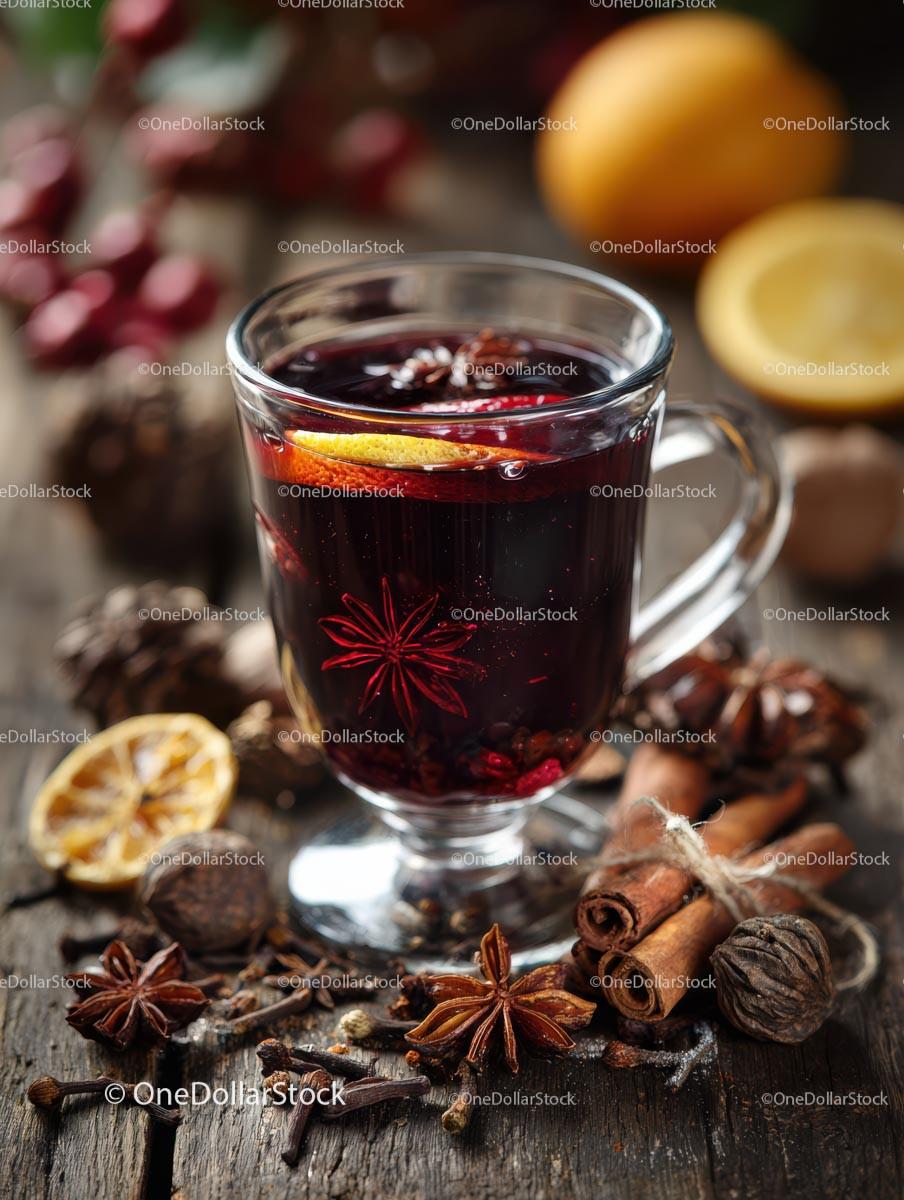 Delicious Mulled Wine with Spices and Citrus Ingredients Stock Photo Bundle preview 16