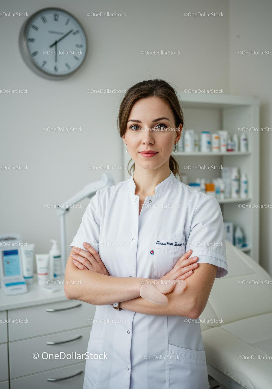 Female Dentist Standing Confidently in Modern Dental Office