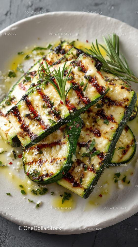 Grilled Zucchini Slices with Herbs on Slate Plate Stock Photo Bundle preview 17