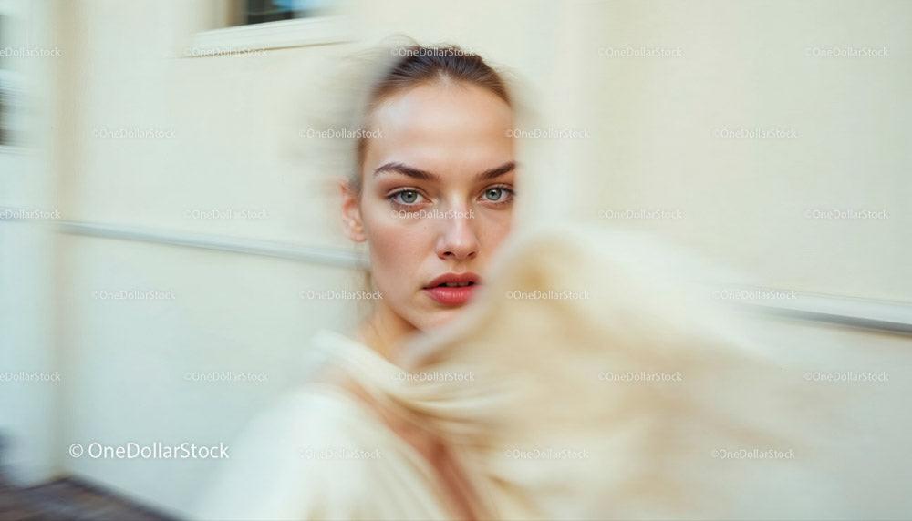 Stylish Woman in Motion Wearing Elegant Beige Outfit Stock Photo Bundle preview 6