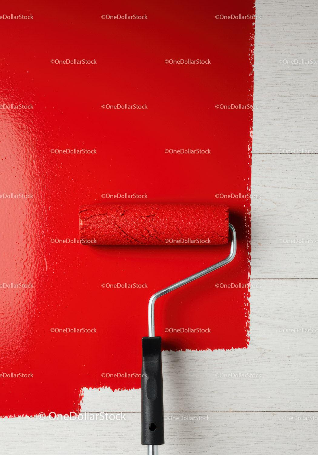 Red Paint Being Applied with Roller on White Wall for Home Renovation Stock Photo Bundle preview 32