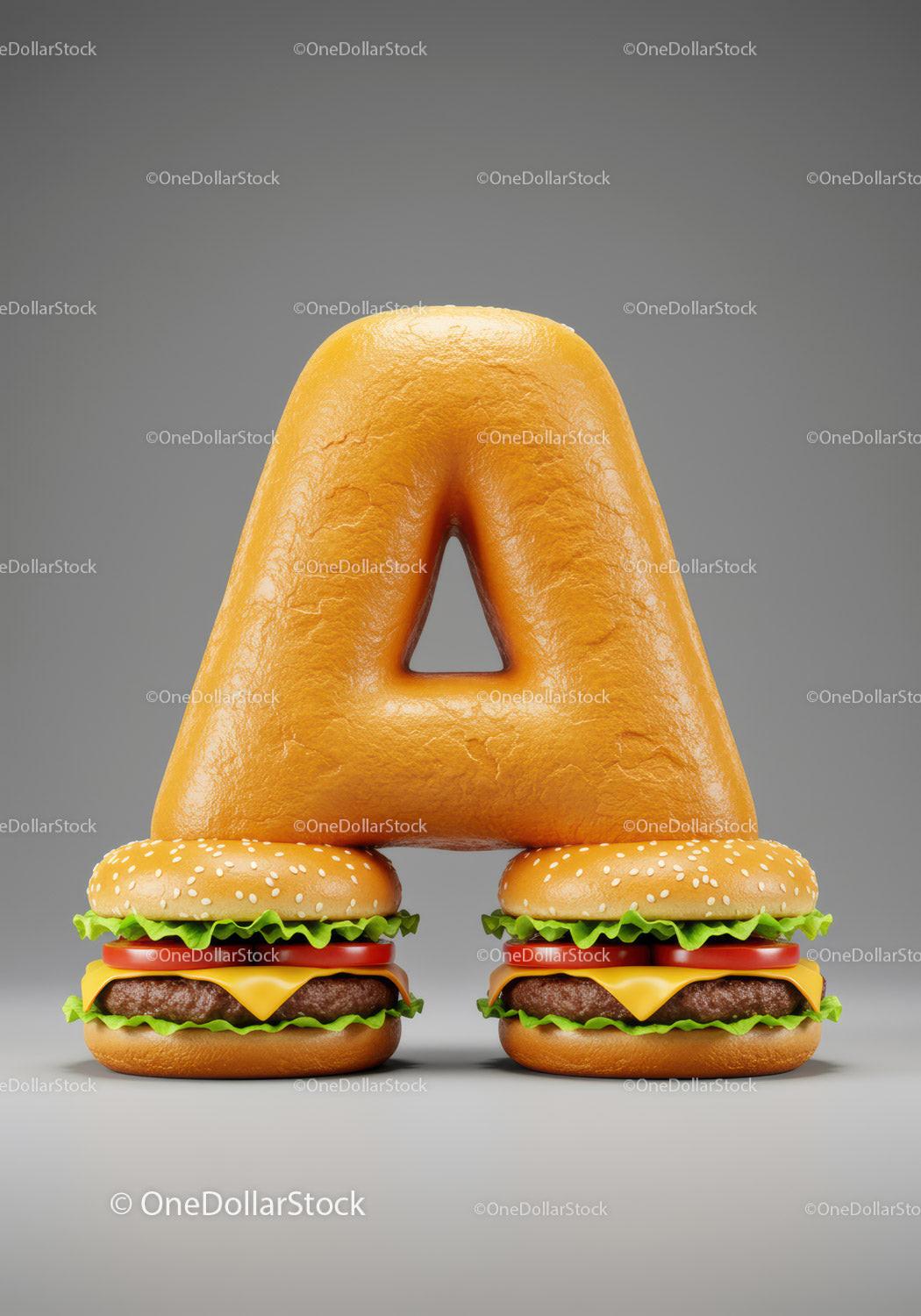 Alphabet Letter A Shaped as Burger with Fresh Ingredients