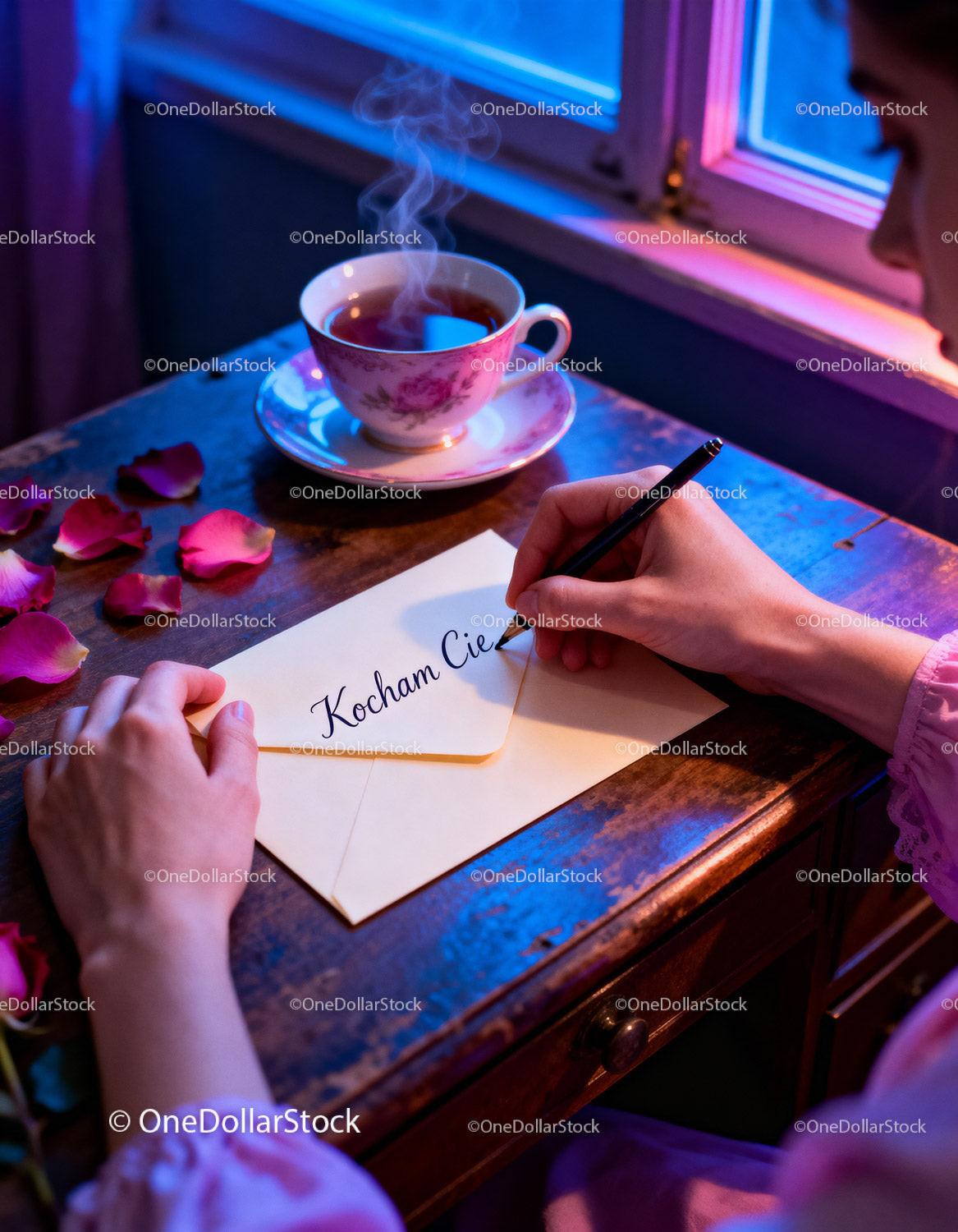 Writing a Love Letter by a Window with Steaming Tea