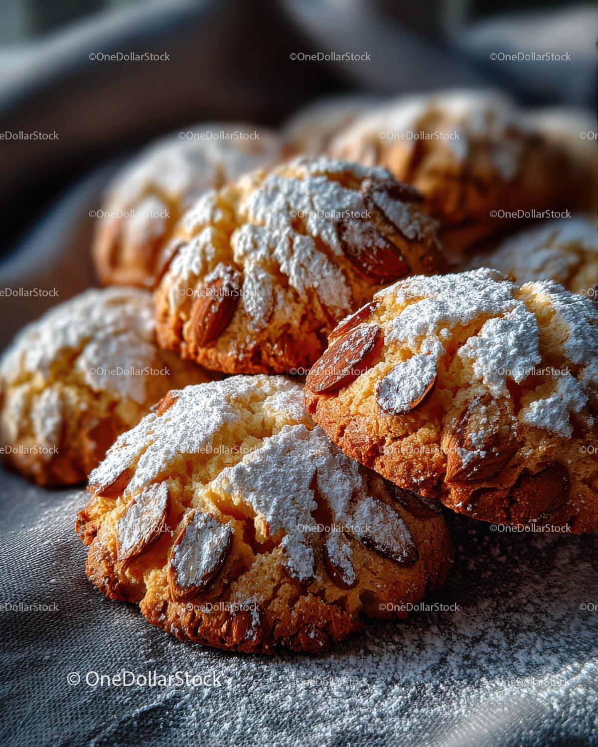 Golden Cream Puffs with Powdered Sugar and Almond Garnish for Dessert Stock Photo Bundle preview 32