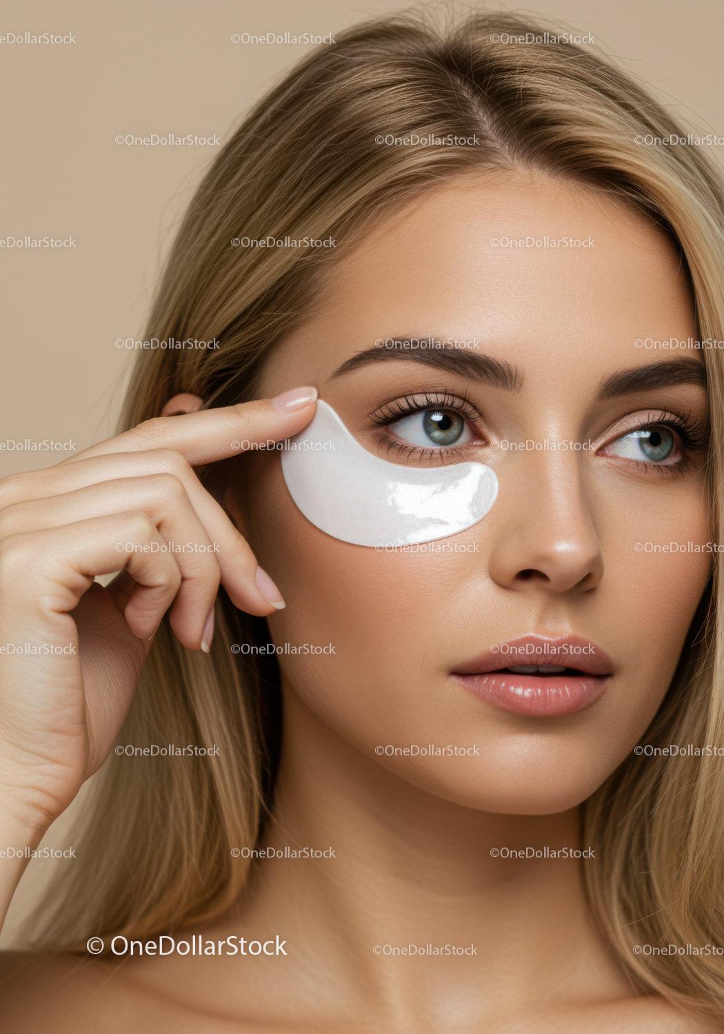 Young Woman with Under-Eye Patch Engaged in Skincare Routine