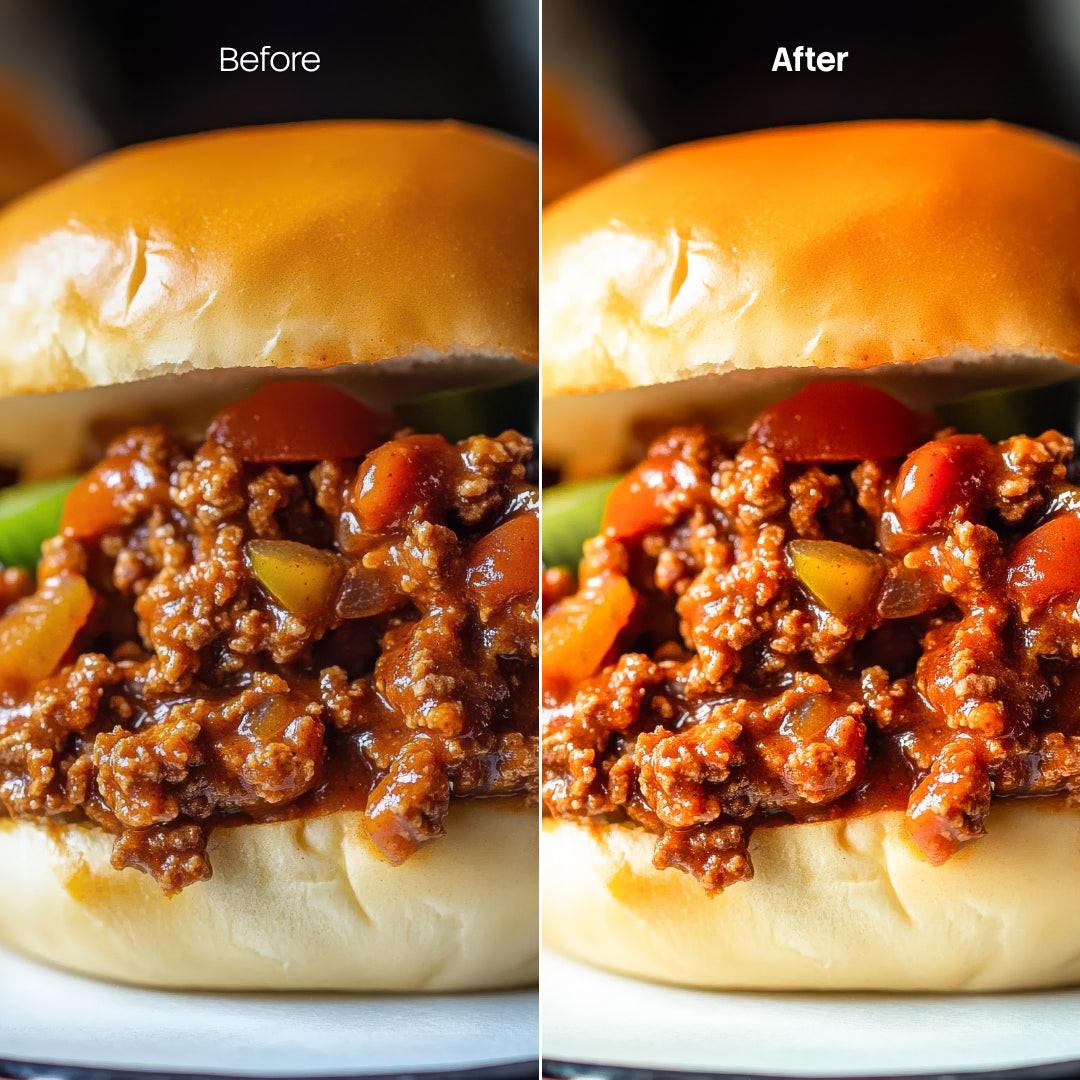 Before and after Moody Urban Food LUT Pack effect