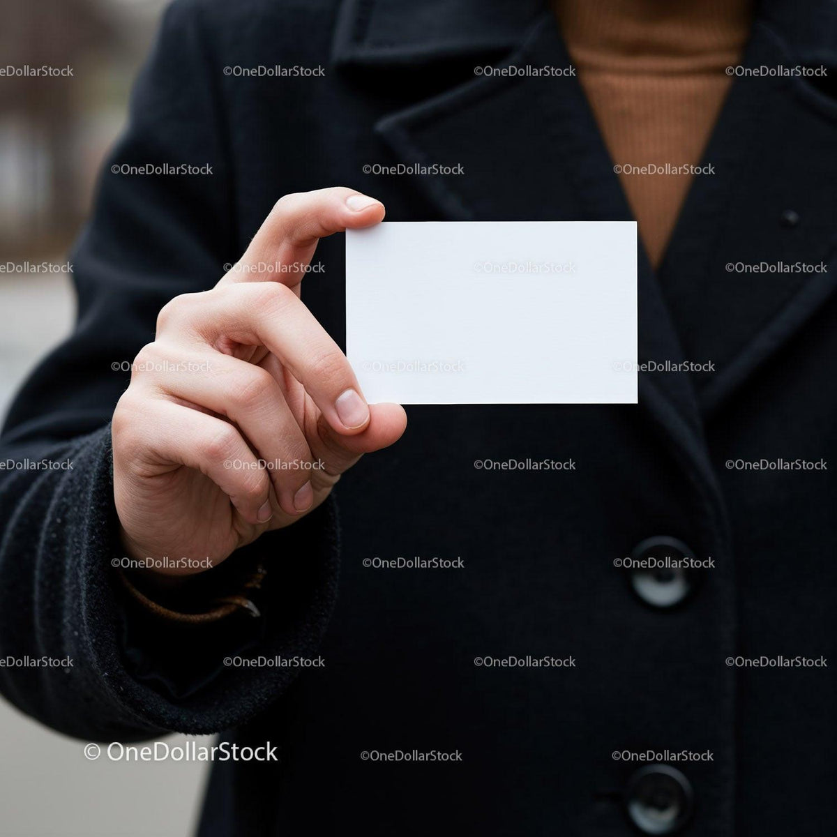 Person Holding Blank White Business Card Outdoors JPG Mockup Image preview
