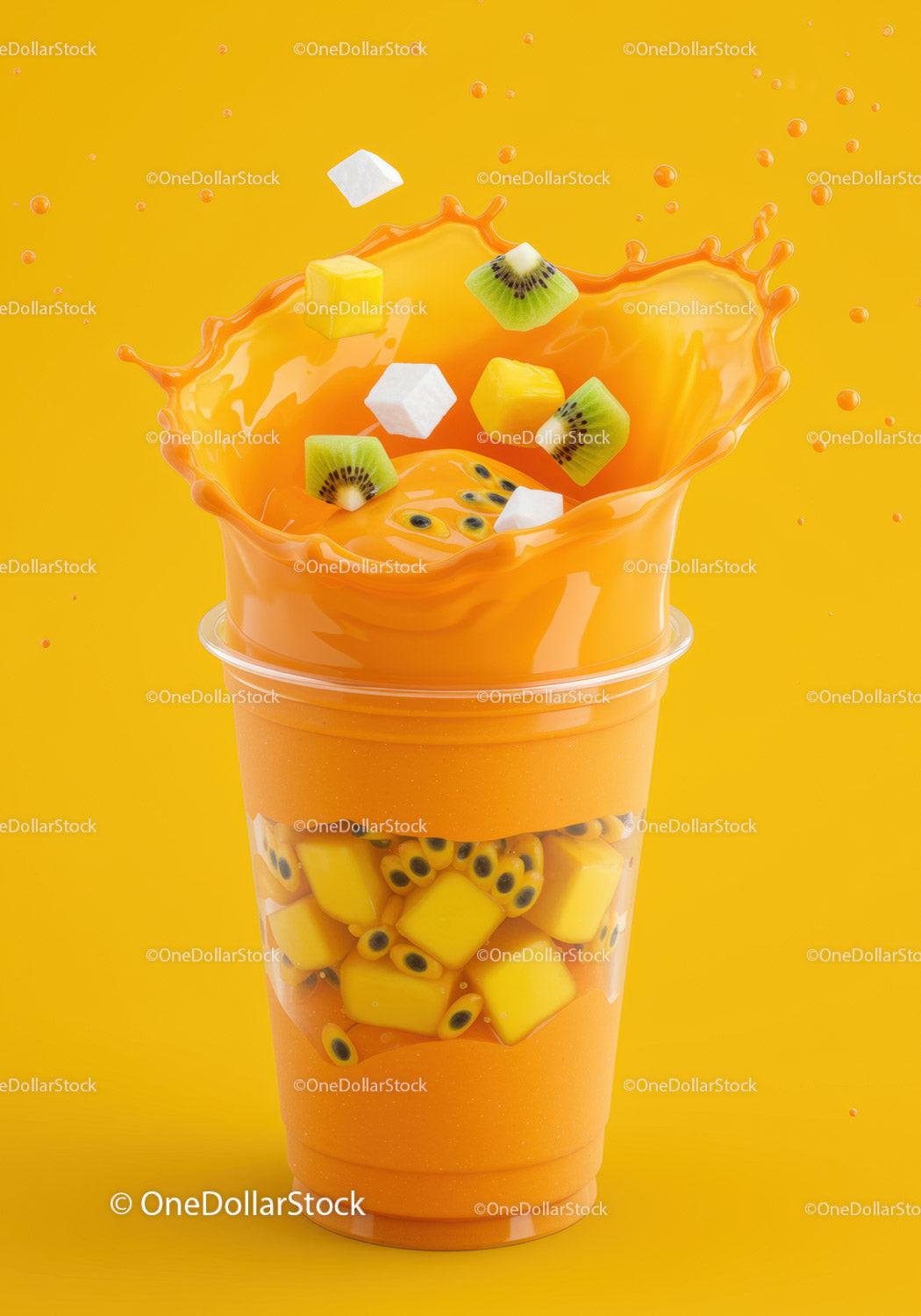 Refreshing tropical fruit smoothie splash with kiwi and mango