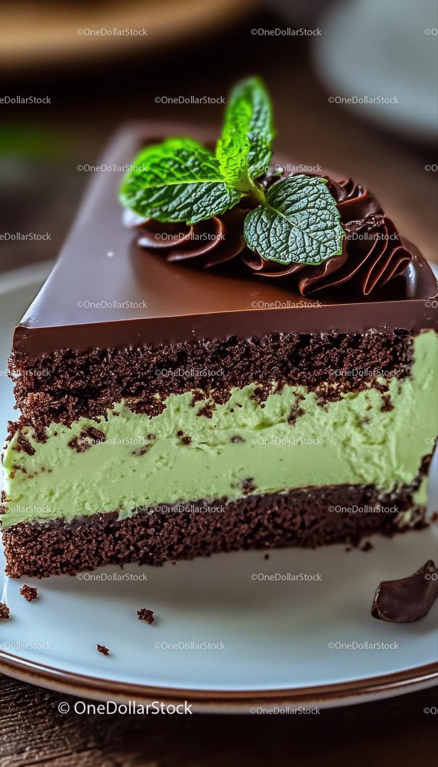 Creamy Mint and Chocolate Layered Cheesecake with Chocolate Flakes Stock Photo Bundle creative preview 8