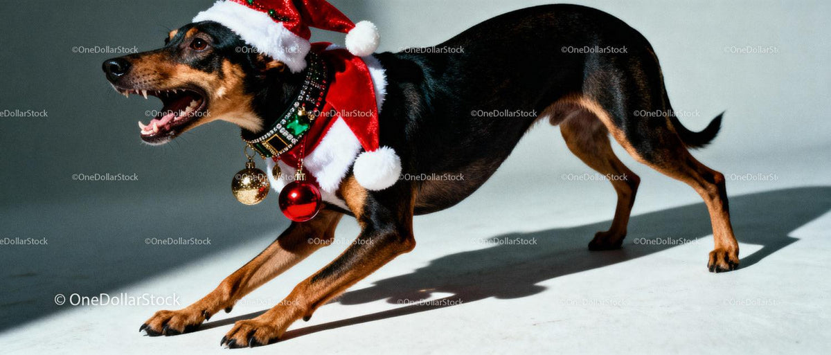 Playful dog dressed in festive Christmas costume
